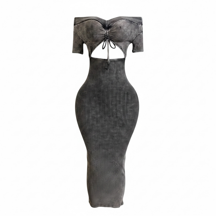 Mineral Wash Front Ruching Sweetheart Midi Dress