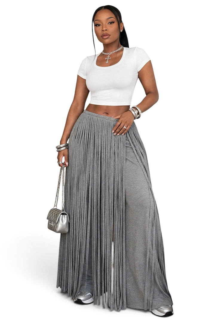 Fringe Overlay Wide Leg Pants
