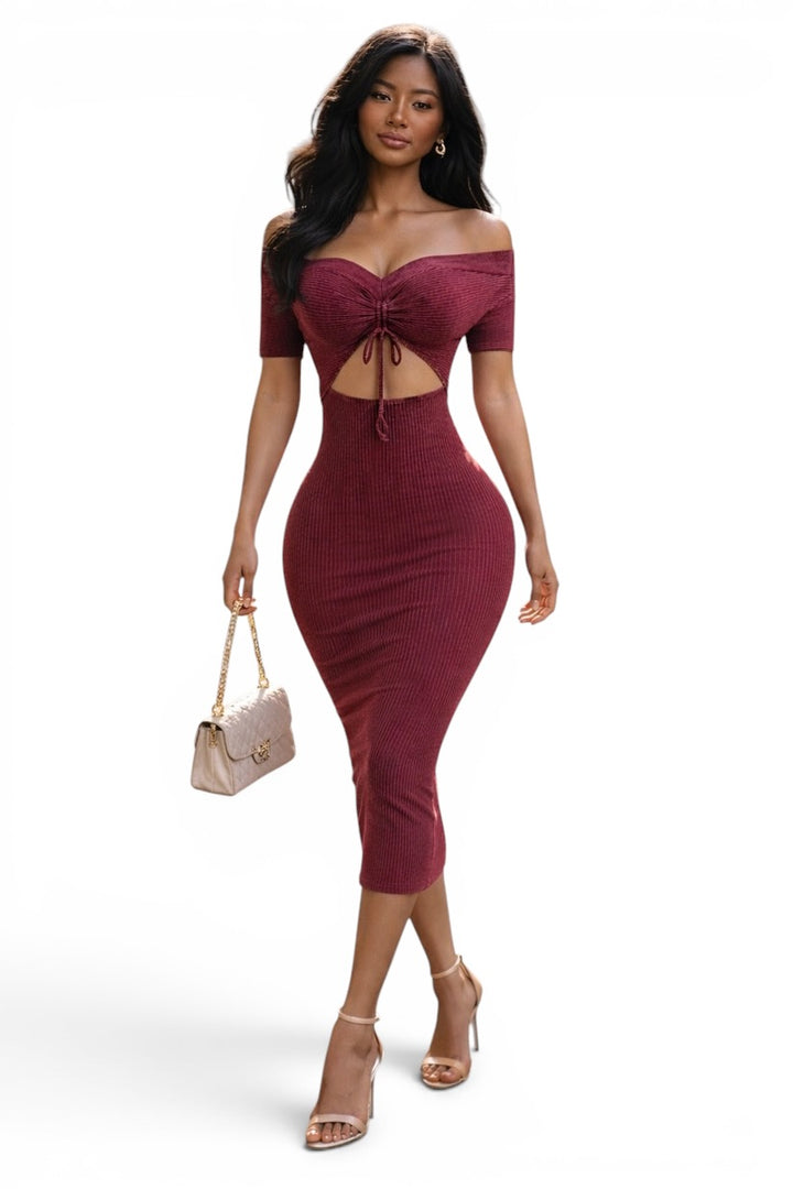 Mineral Wash Front Ruching Sweetheart Midi Dress