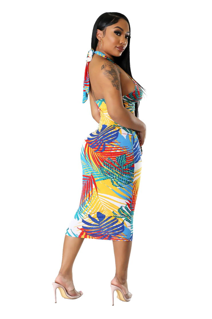 Tropical Multicolor Halter Dress