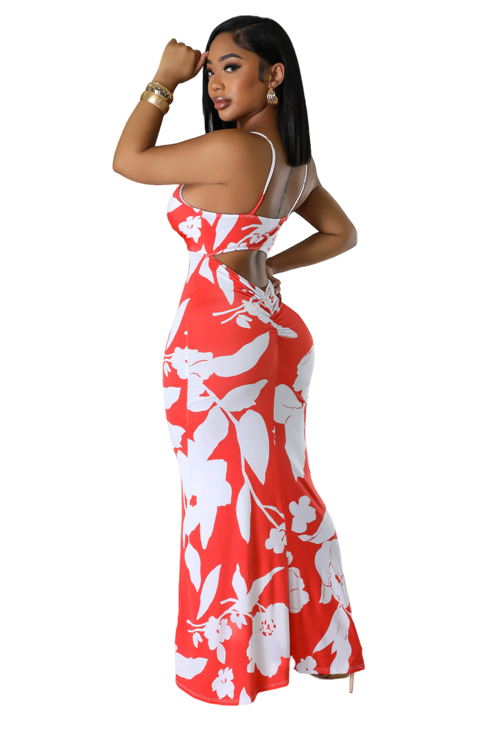 V-Neck Tropical Maxi Dress