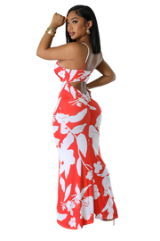 V-Neck Tropical Maxi Dress