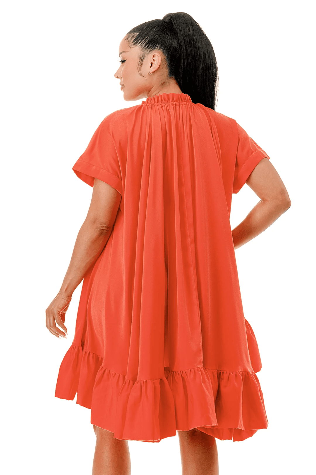 Short Sleeve Cape Style Belted Ruffled Flare Mini Dress M Short Sleeve Cape Style Belted Ruffled Flare Mini Dress M