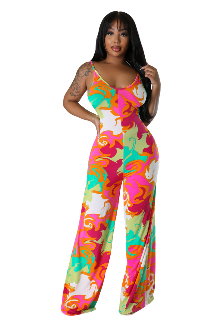 Multi Color Jumpsuit with Head Scarf