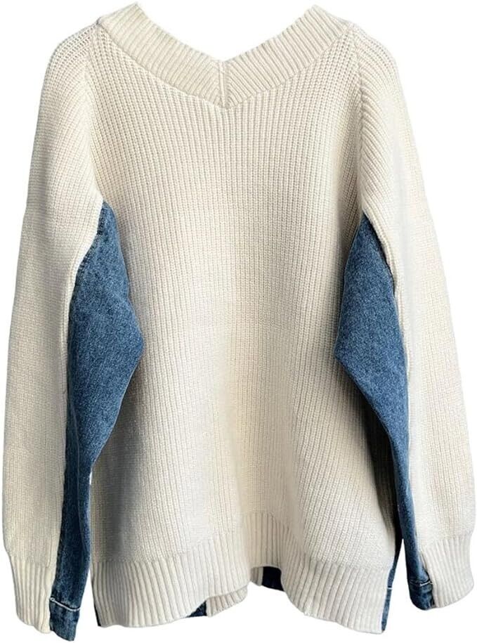 Denim Sweater Patchwork Cardigan