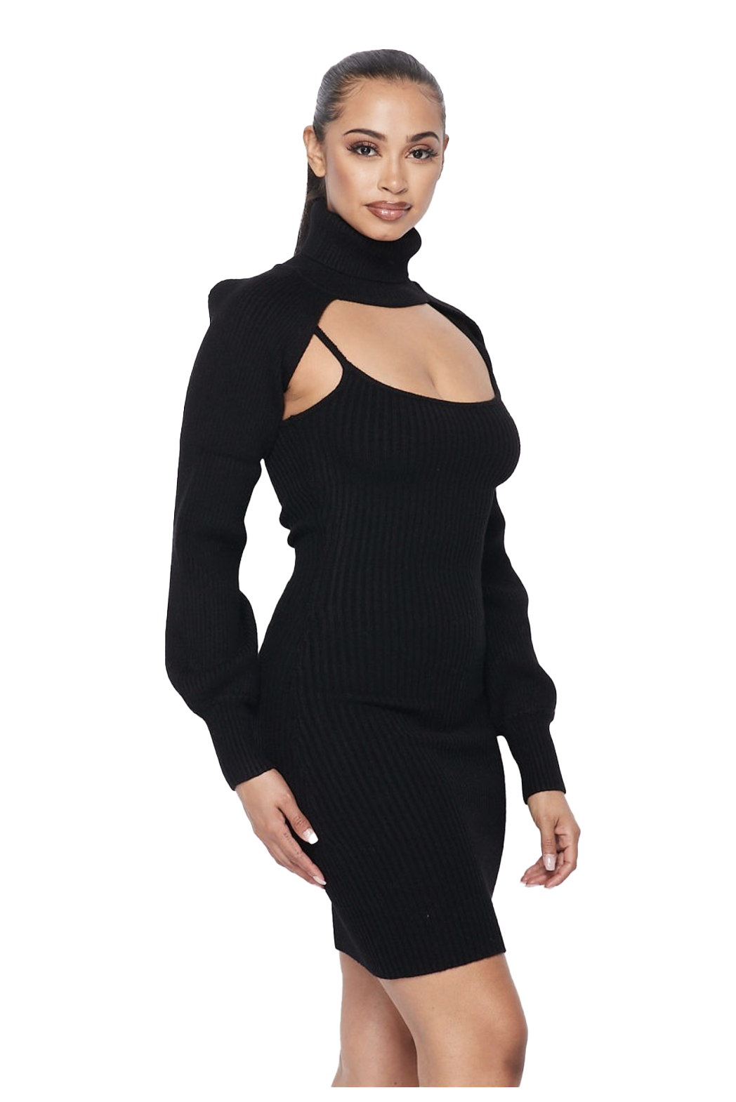 2 PC Knit Tank Dress with Sleeve Only Turtleneck Top