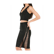 2pc Bandage Sleeveless V-Neck top w/ Braided Detail Skirt Set The House of Stylez