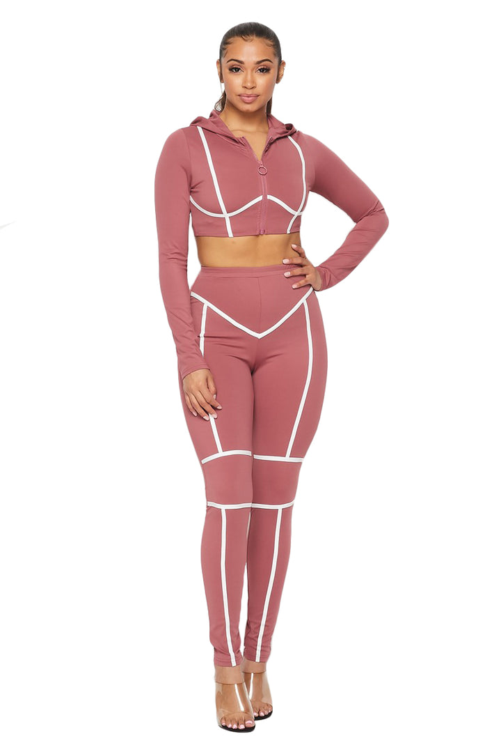 2 PC Spandex Cropped Hoody Jacket Legging Suit {2 colors available} Hot & Delicious