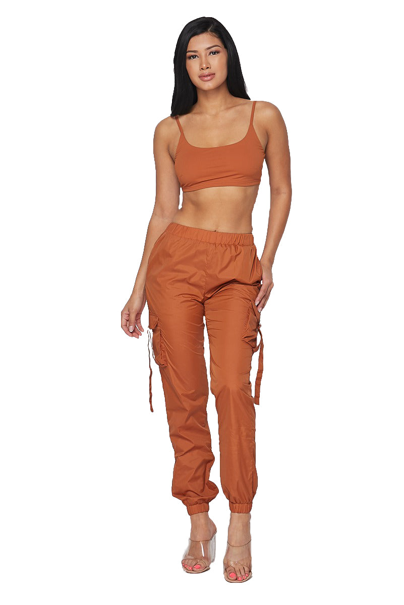 2 PC Cropped Tank Track Suit -Rust Hot & Delicious