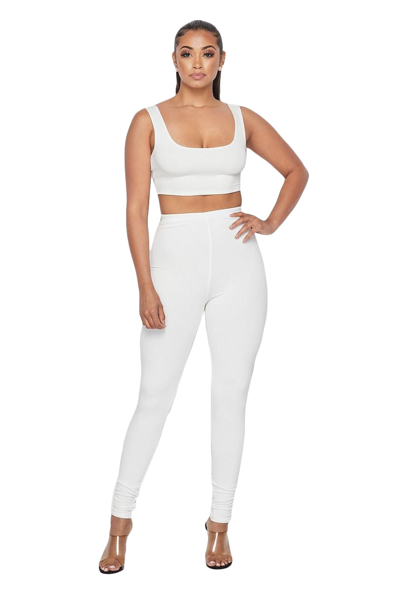 Crop Top With Leggings White 2PC Crop Tank Top Legging Set – The