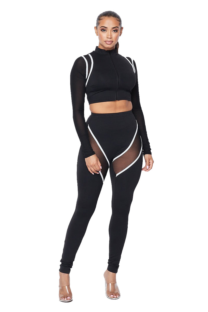 2 PC Spandex Cropped Jacket Legging Set {Sleeves are See Thru} Hot & Delicious