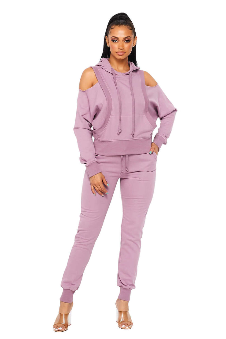 Exposed Shoulder Jogging Suit