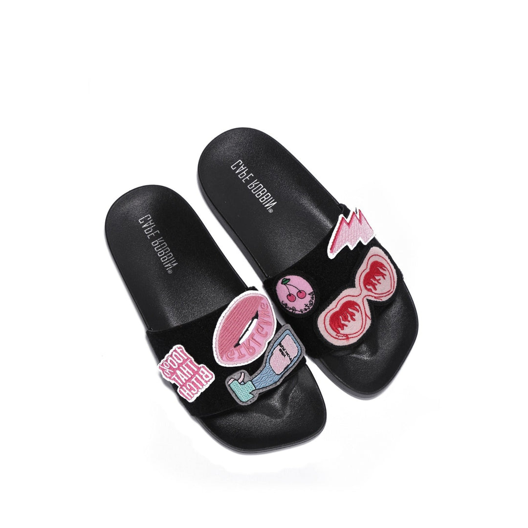 Black removable fur slide sandals