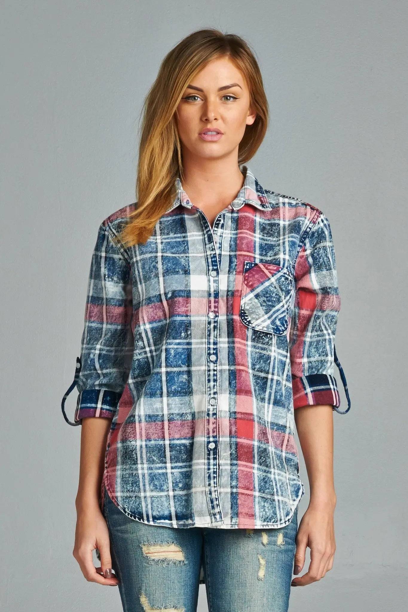 Rachel Distressed Denim Shirt - choice of colors | Baha Ranch Western Wear