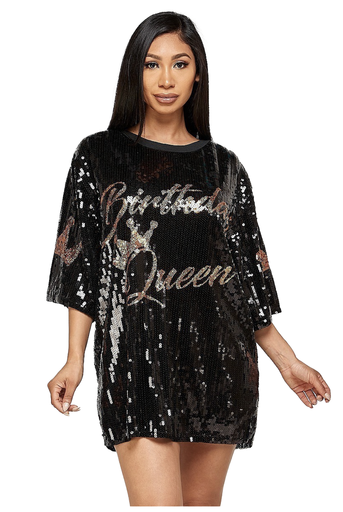 blue dress for baby girl Birthday Crown Queen Oversized Sequin T-Shirt Dress