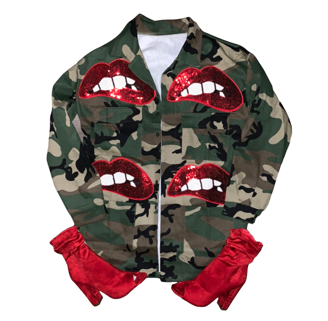 Camouflage Sequins Lips Jacket The House of Stylez
