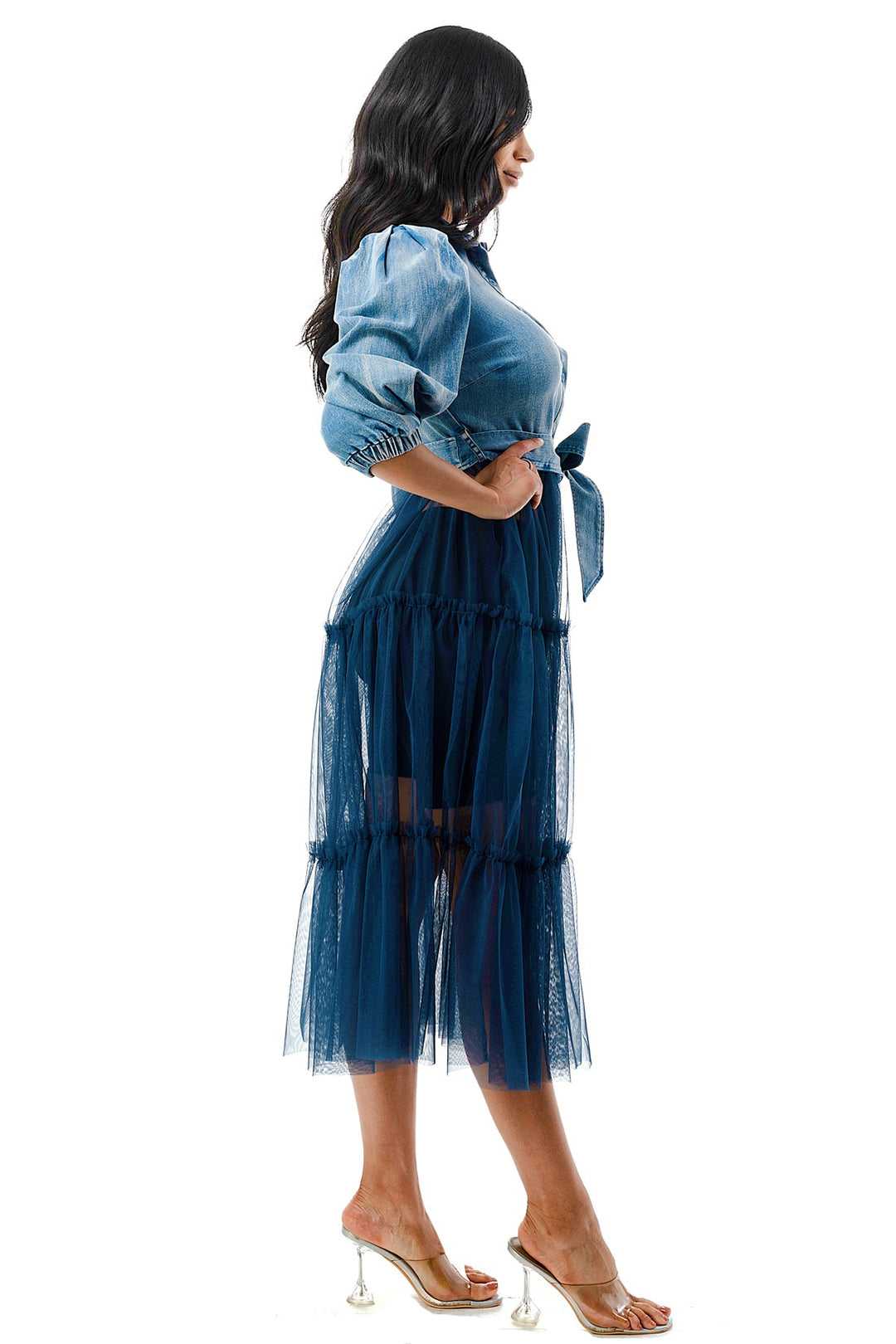 Blouse : Button Up Top with Belt & Tulle Skirt Black / 2X