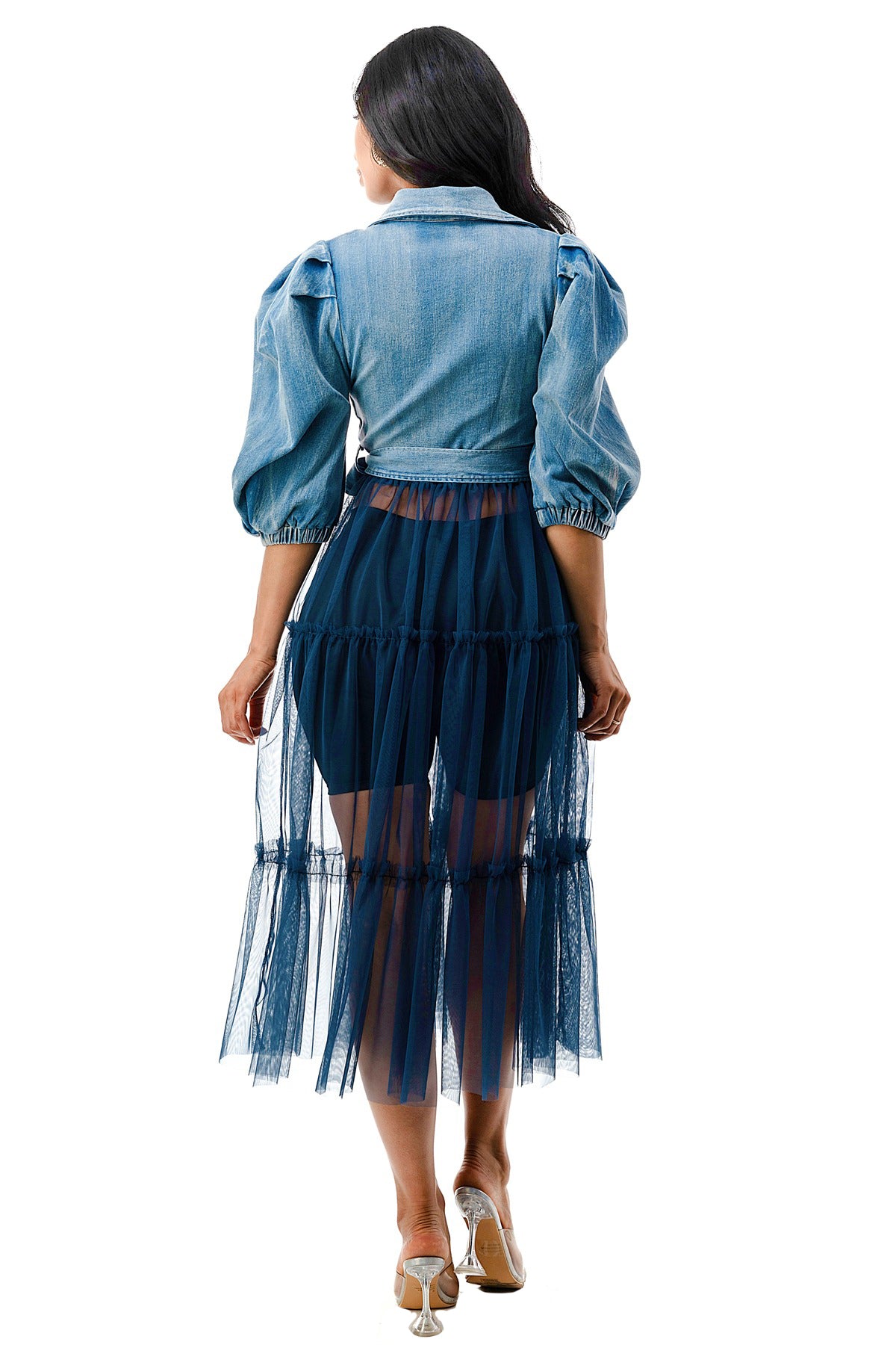 Jean skirt with fashion tulle