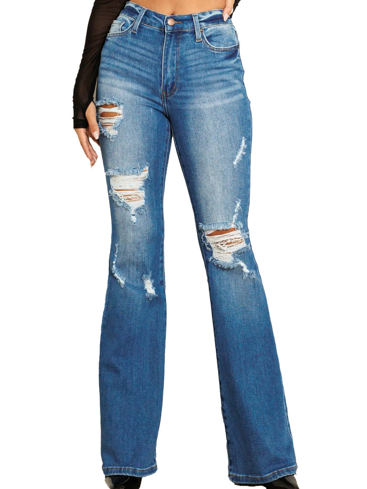 Distressed Flare Denim Jeans (33.5" inseam)