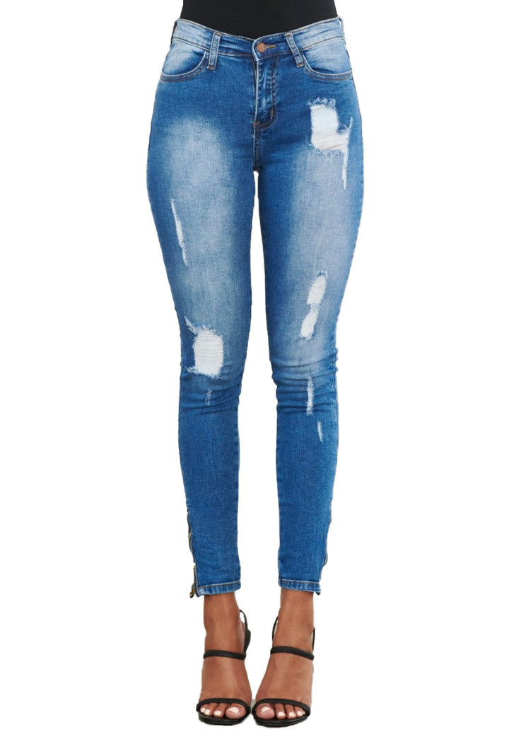 {E750} Skinny Distressed  Jeans w/ ankle zipper Vibrant