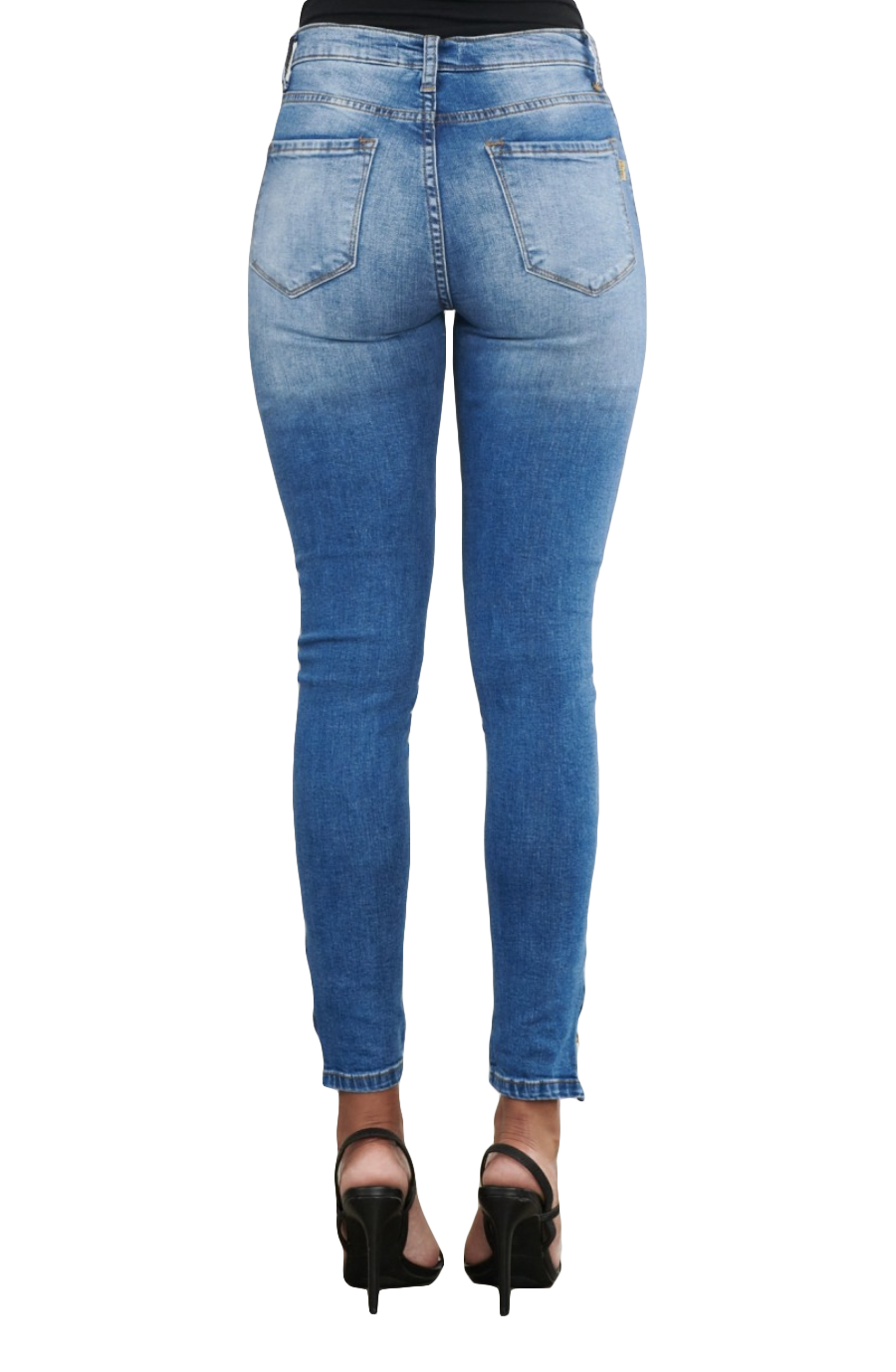 {E750} Skinny Distressed  Jeans w/ ankle zipper Vibrant