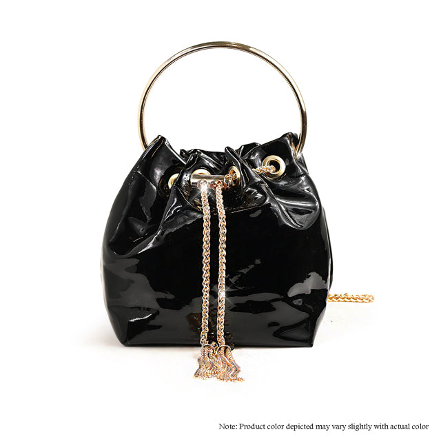 a black purse with a chain hanging from it
