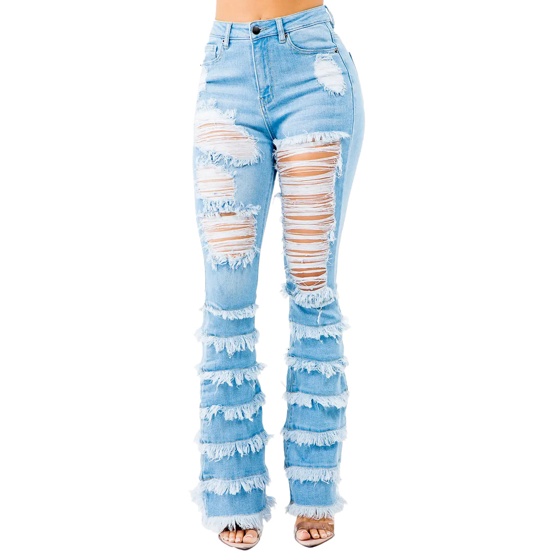 High Waist Layered Flare Jeans (33" inseam)