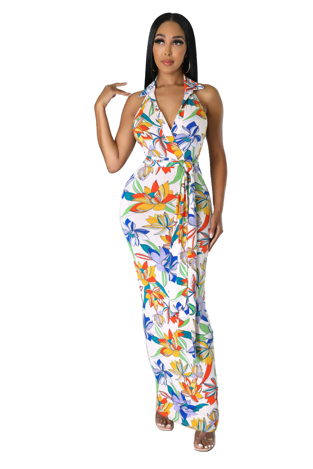 Flower Pattern Halter Maxi Dress The House of Stylez Flower Pattern Halter Maxi Dress The House of Stylez
