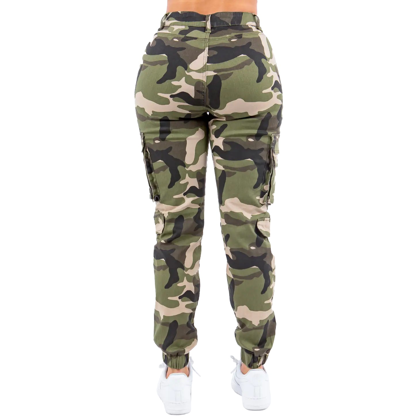 High Waist Camo Joggers with Utility Pockets Natural Camo Small