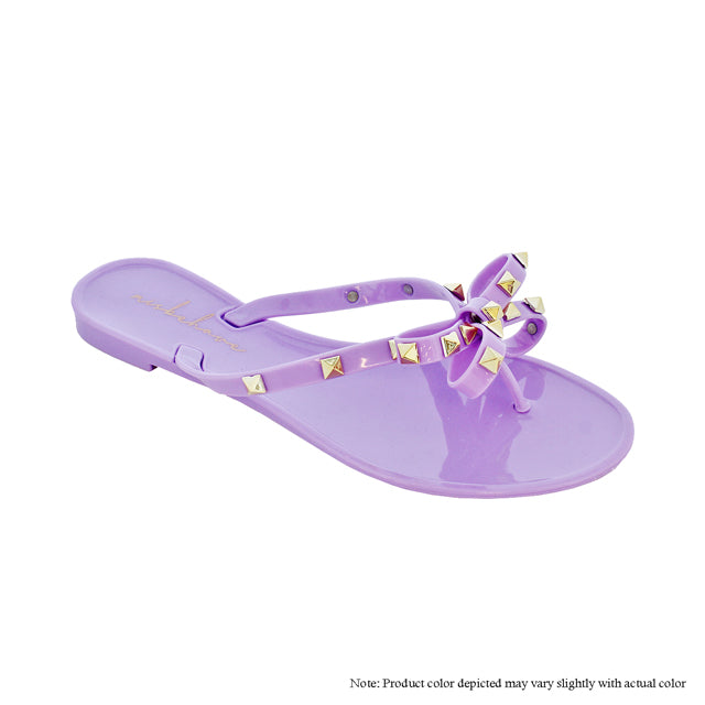 Gold Studded Bow Thong Sandals -Lilac {Order 1/2 Size Larger} Liliana