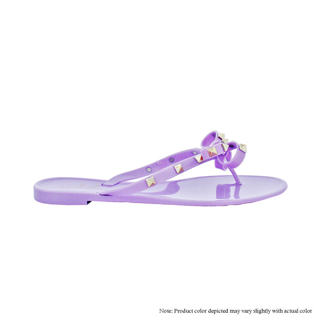 Gold Studded Bow Thong Sandals -Lilac {Order 1/2 Size Larger} Liliana