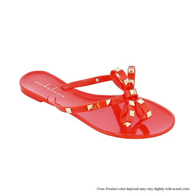 Gold Studded Bow Thong Sandals -Orange {Order 1/2 Size Larger} Liliana