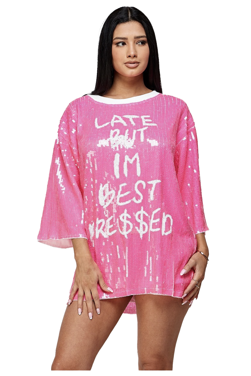 Late but I'm Best Dressed Oversized Sequin T-shirt Dress – The House of Stylez