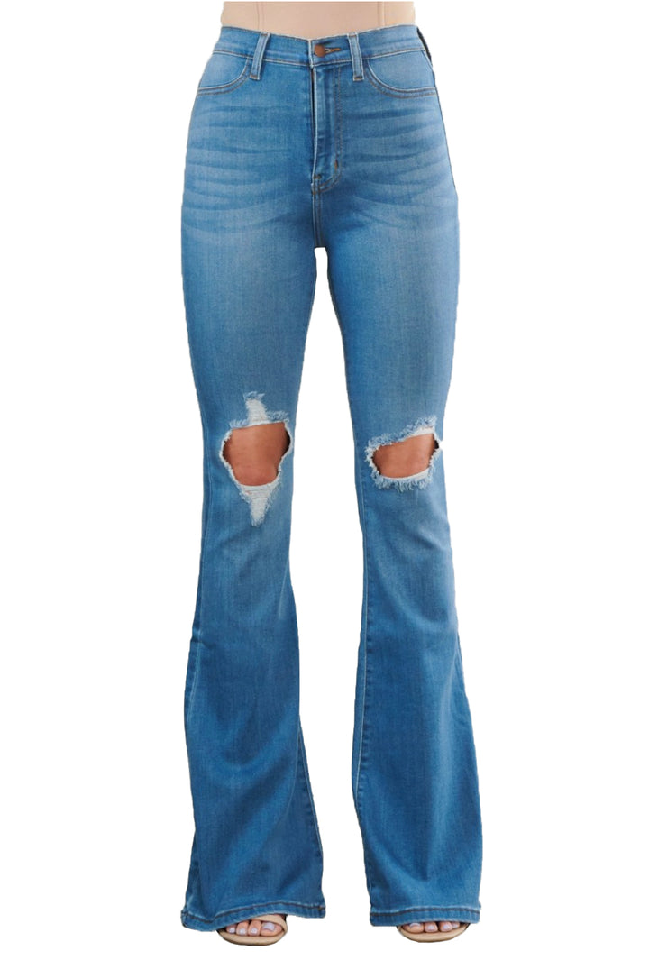 {MP1824} Exposed Knee Wide Jeans -33" inseam Vibrant