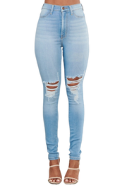 {MP1835} Denim Exposed Knee Skinny Jeans Vibrant