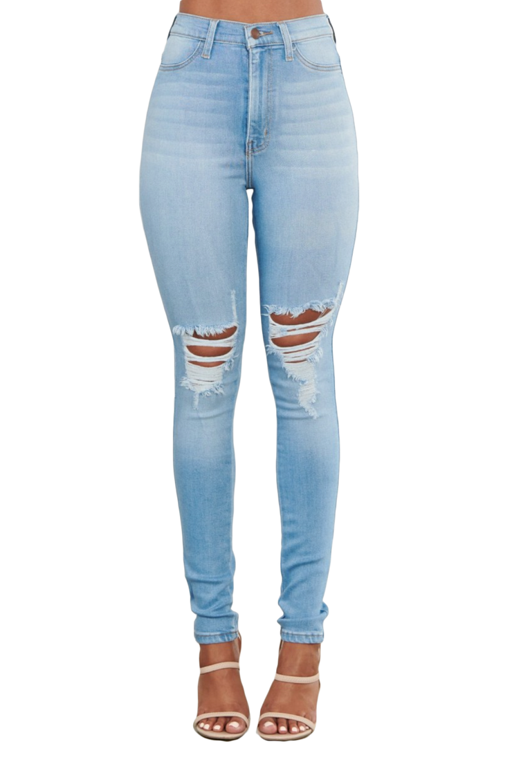 {MP1835} Denim Exposed Knee Skinny Jeans Vibrant