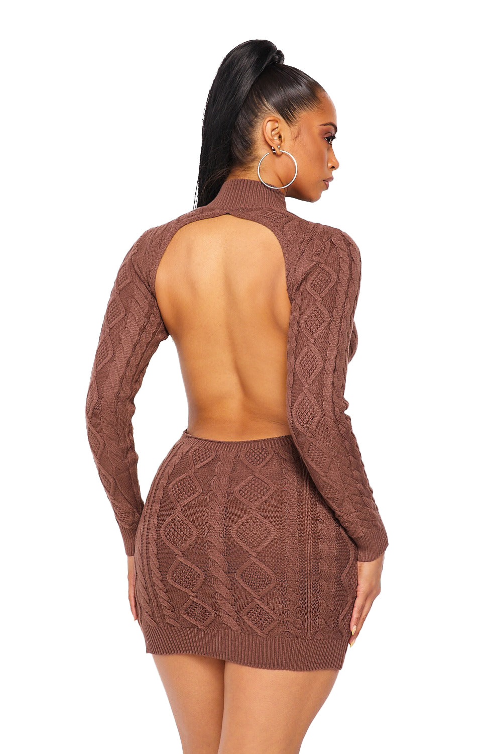 mock neck bodycon sweater dress Mock Neck Bodycon Sweater Dress M / Black