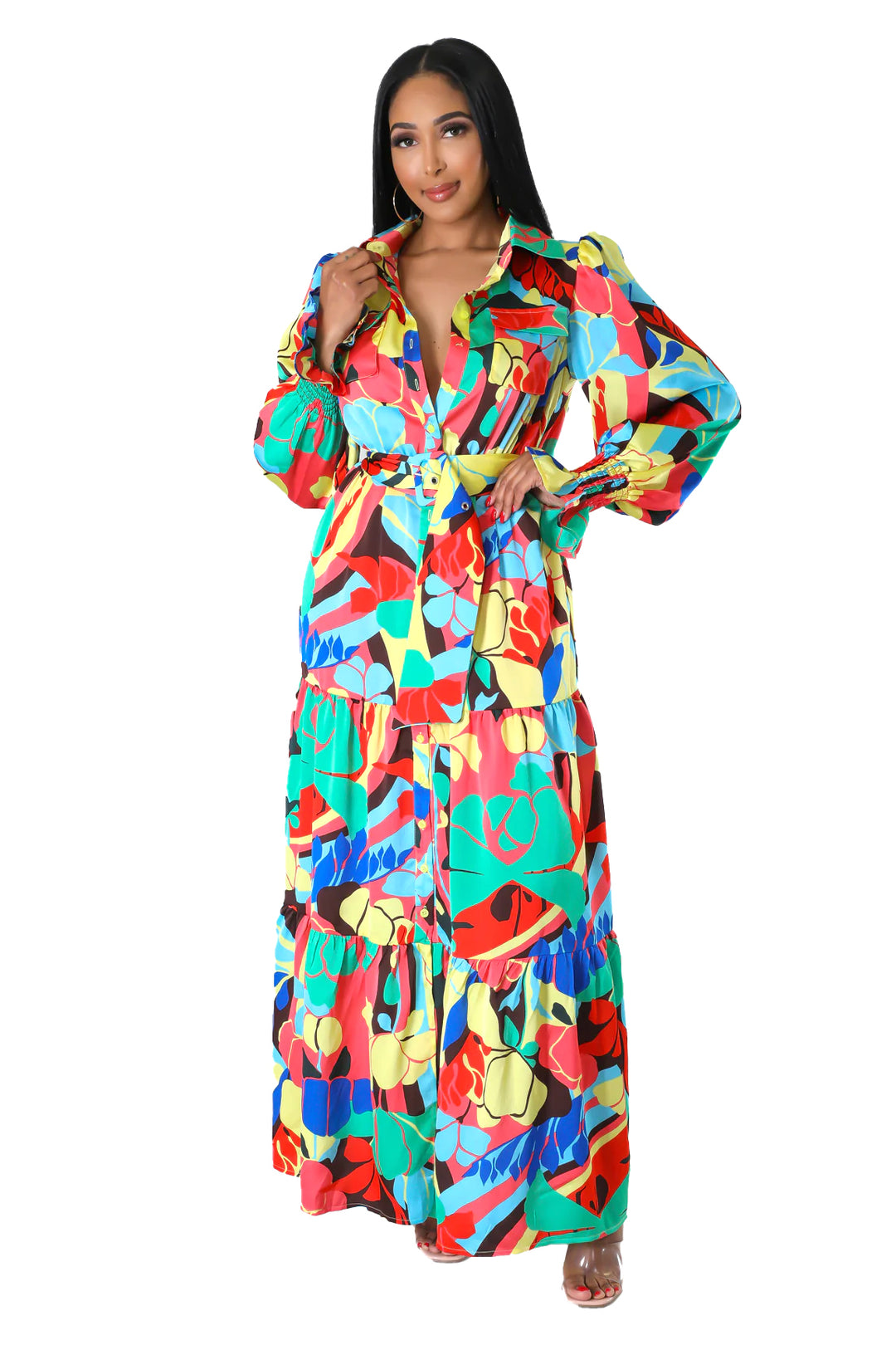 Multi Color Button Up Maxi Dress - The House of Stylez Small Multi Color Button Up Maxi Dress - The House of Stylez Small