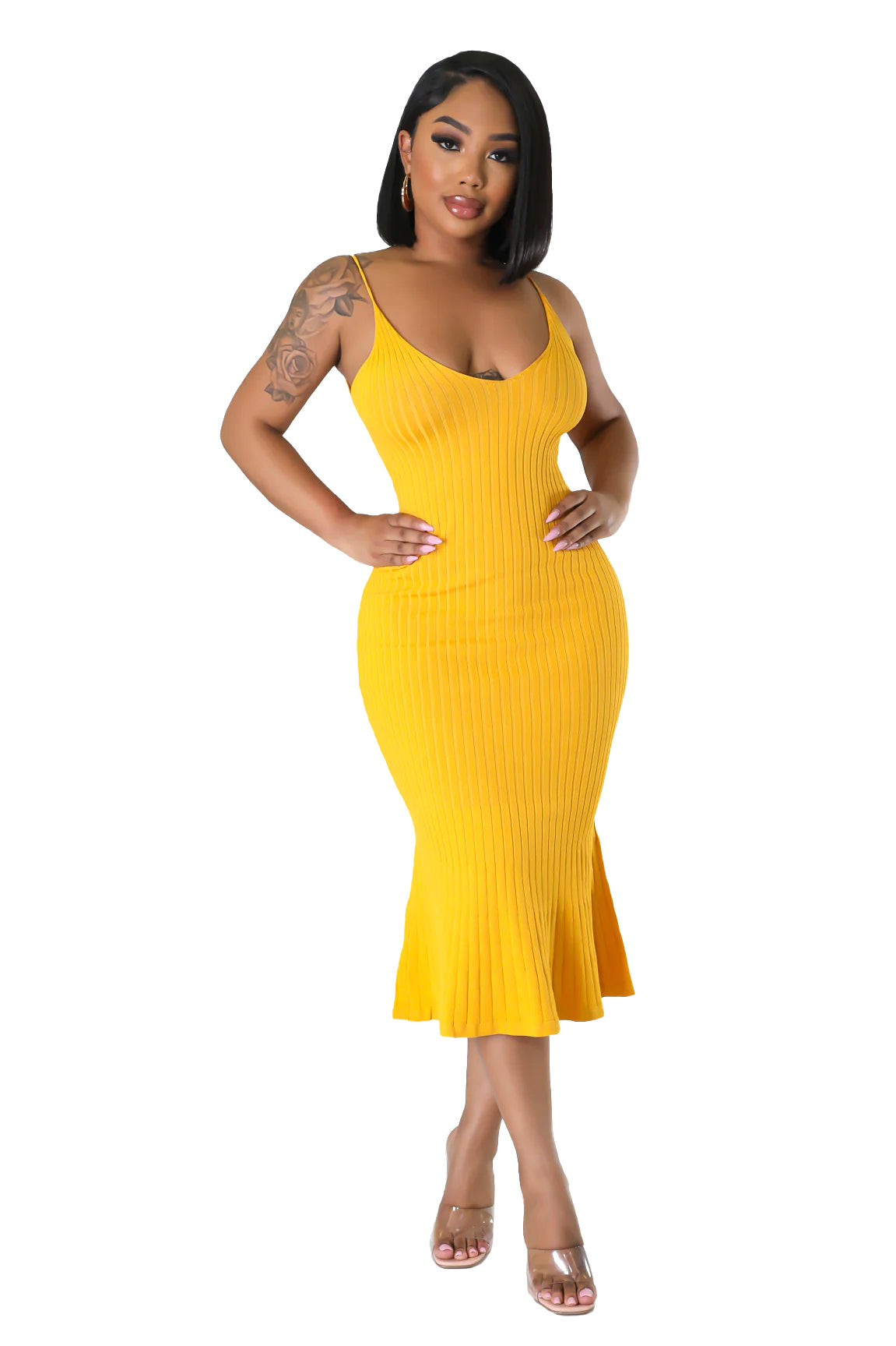 Mustard ribbed dress best sale