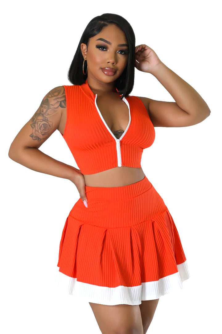 2 PC Ribbed Cropped Top Skirt Set