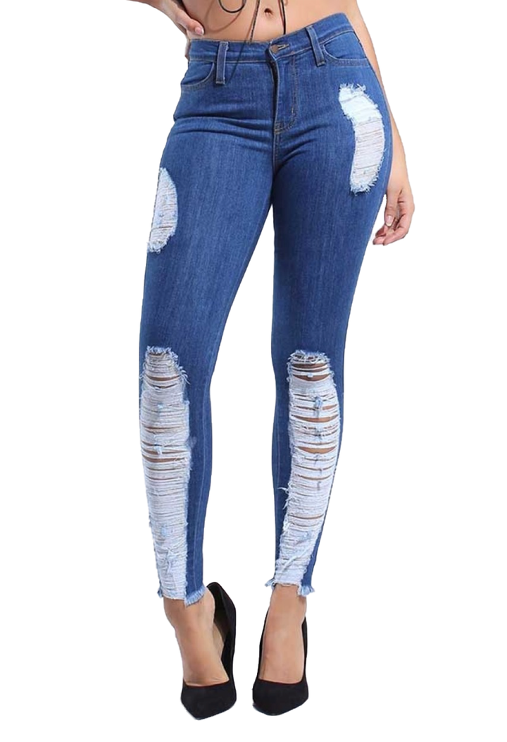 {P1659} Blue Denim Distressed Skinny Jeans Vibrant