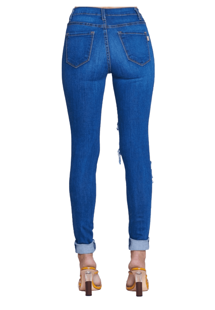 {P711} Cuffed Blue Denim Distressed Skinny Jeans Vibrant
