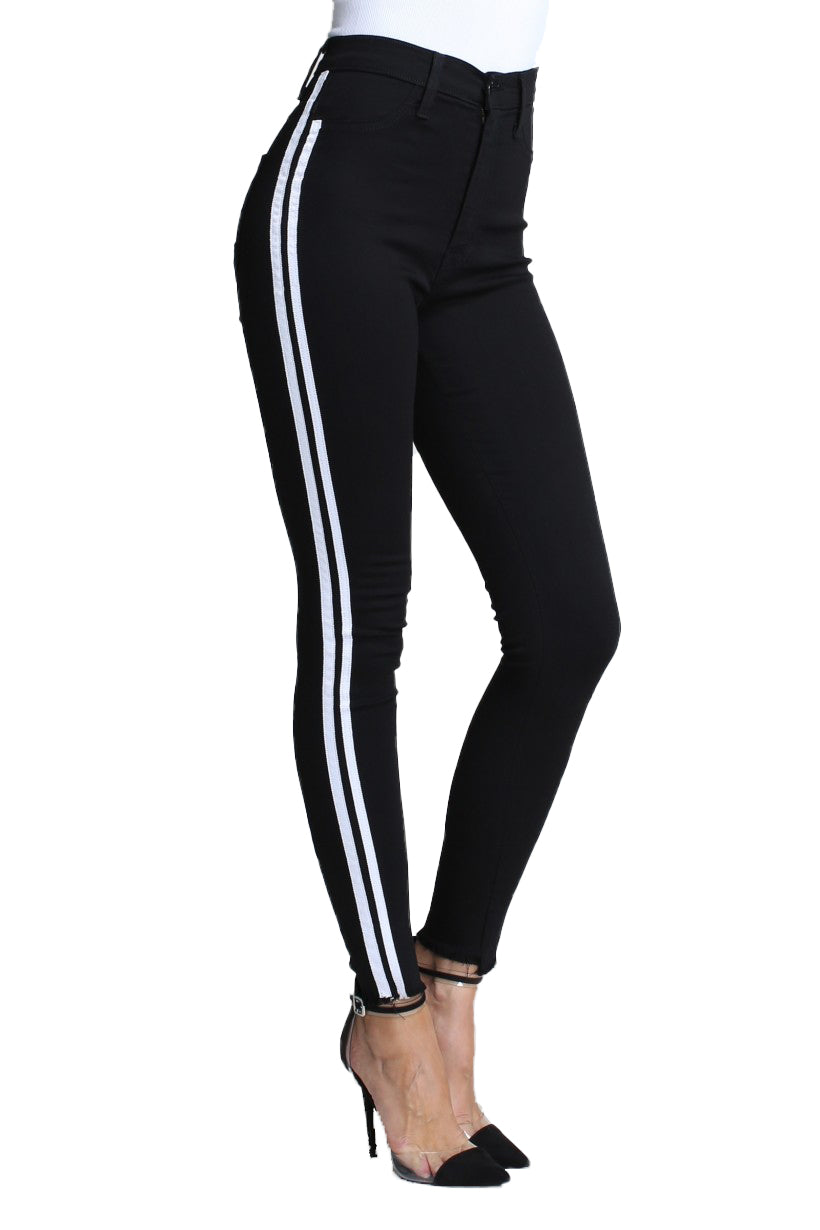 Black Denim with White Stripes Jeans {unfinished bottoms} Vibrant