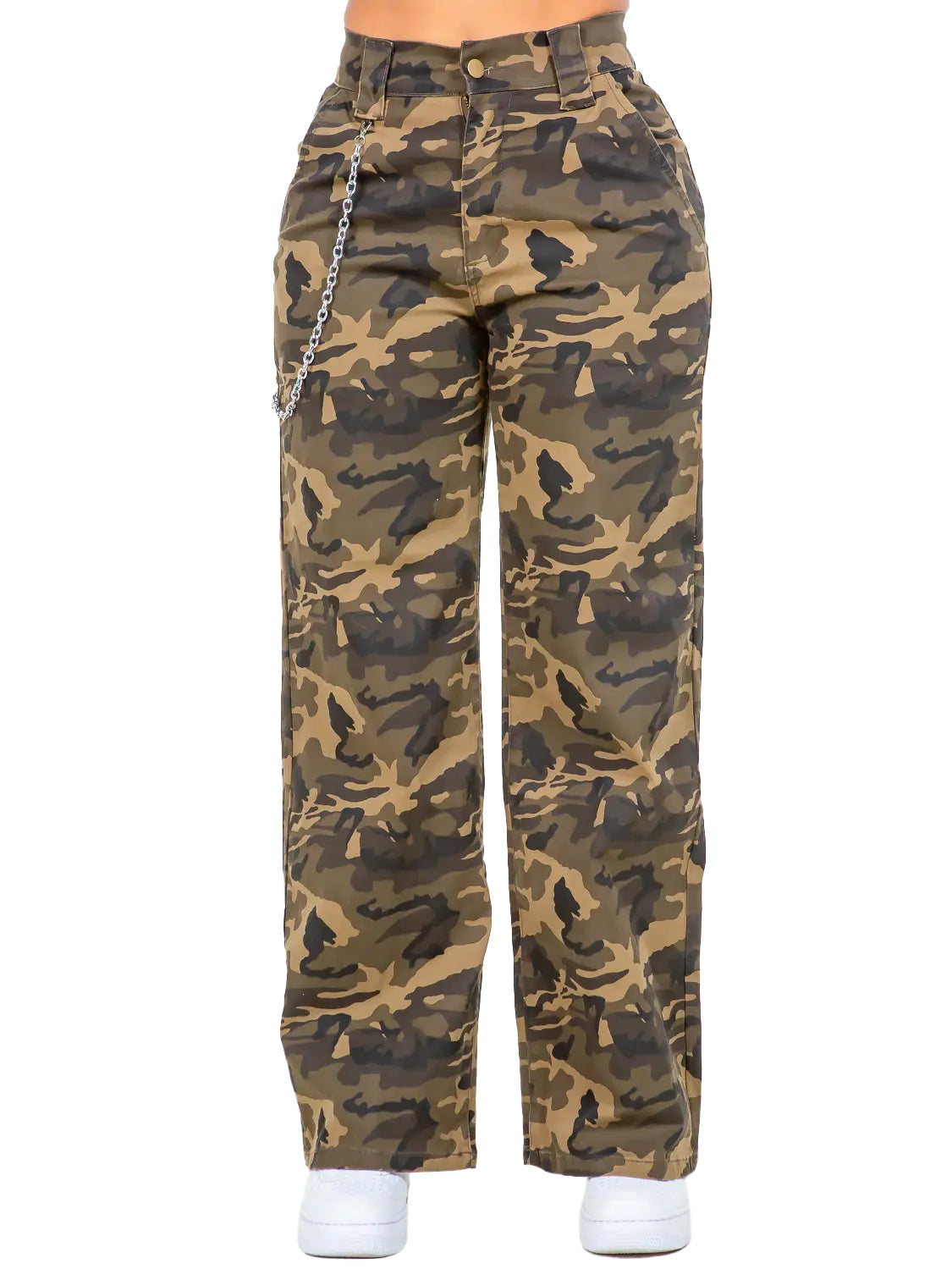 High Waist Camo Wide Leg Pants w/ Removable Chain – The