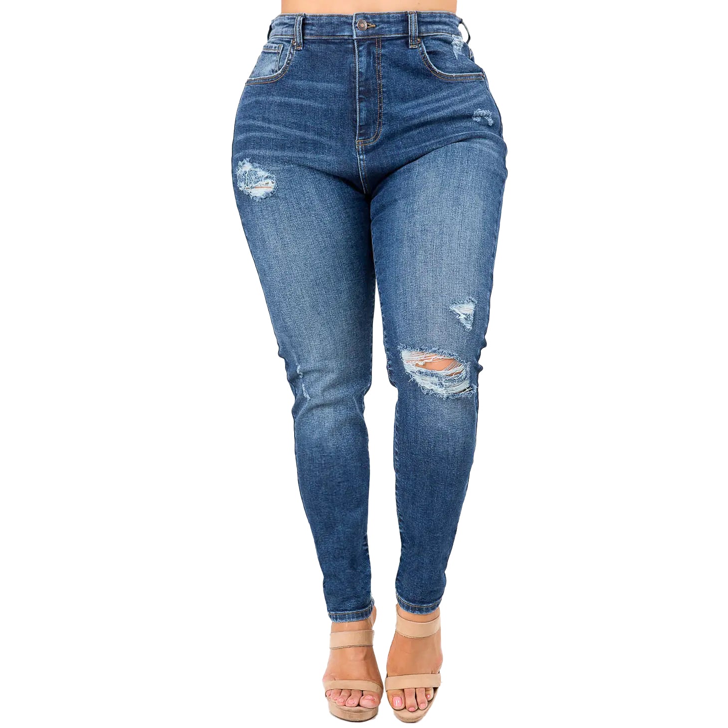 Ripped Distressed Knee Cut Jeans High Strech Whiskering - Temu Japan