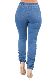 Denim Blue Joggers:  High Waisted Scrunch Pants