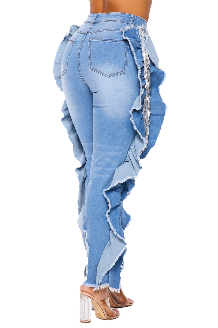 Denim Fringe & Sequin Jeans