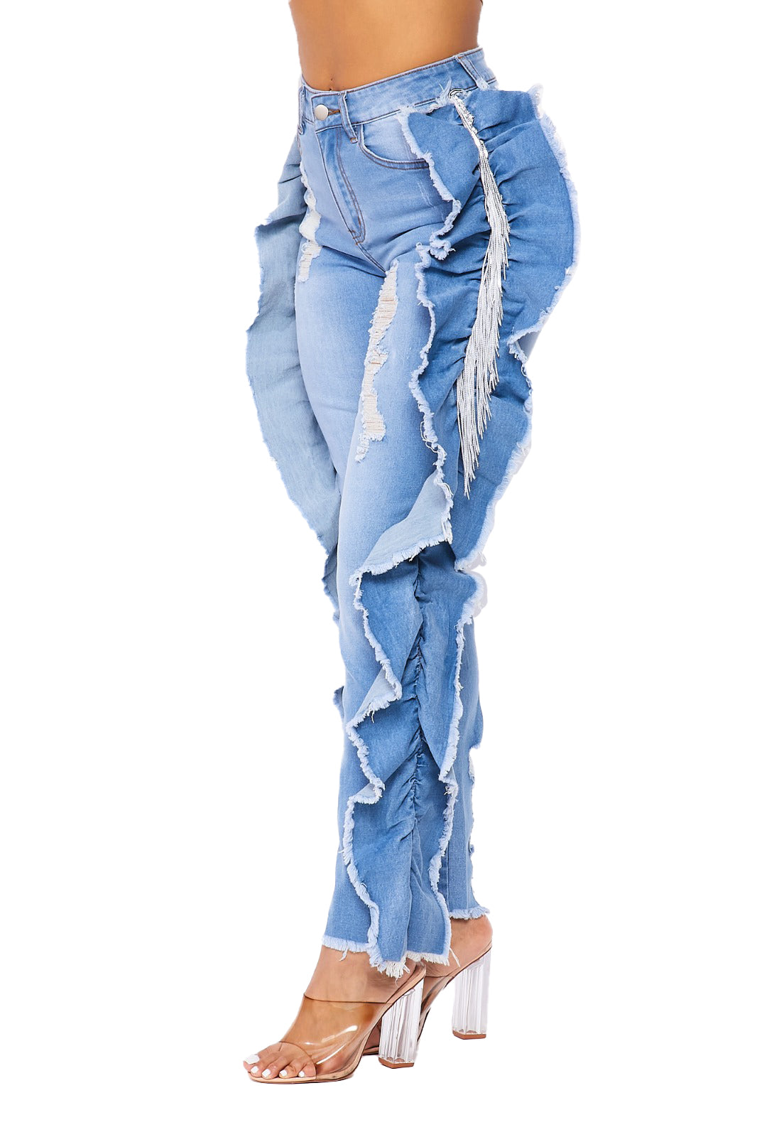Denim Fringe & Sequin Jeans