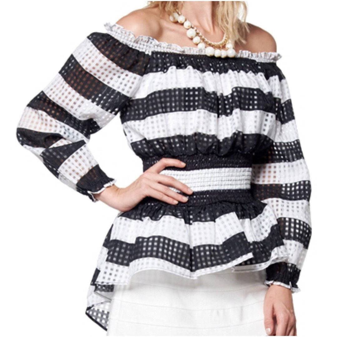 Striped off Shoulder Peplum Top The House of Stylez