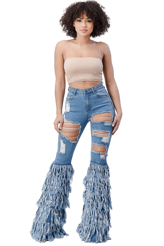 関送込 Faychui Grunge Heavy-Distressed Layered Flared Jeans Lafaguw Baggy Jeans for Women Men Ripped Straight Leg Pants